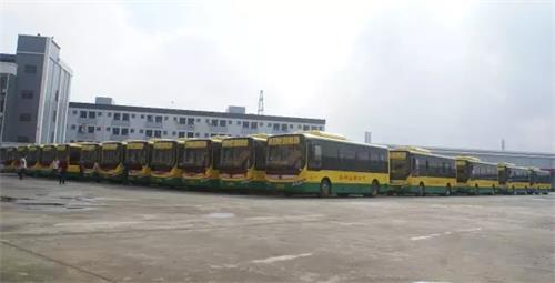 60台电动公交车整装待发、场面非常壮观